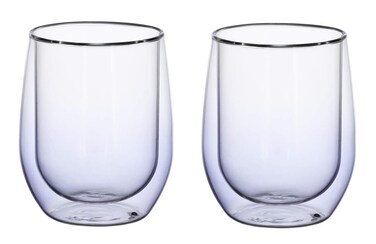 BLACKSTONE Double Wall Glass Cups Set of 2 – 300ml Borosilicate Insulated Coffee & Tea Glass Tumblers, Heat Resistant Double Layer Drink Glass, DG517 (PURPLE)