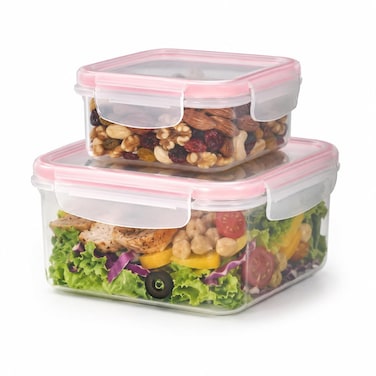 BLACKSTONE Square Plastic Food Storage Container Set for Leftovers, Meal Prep and Snacks, 600ml and 1.2L, BPA-Free, 2 Pieces