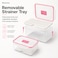 BLACKSTONE Rectangular Plastic Fridge Storage Container Set of 2 for Fruits and Vegetables with Removable Strainer Trays, 3.2L and 4.7L