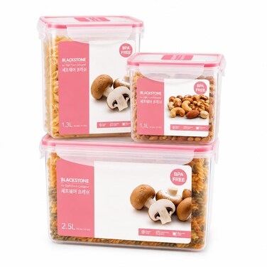 BLACKSTONE Tall Rectangular Plastic Food Storage Container Set for Pantry and Meal Prep, 3 Pieces, 1.1L, 1.3L and 2.5L, BPA-Free