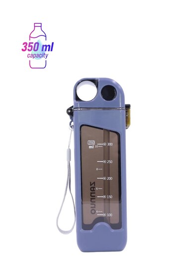 Flip-top Portable Square Plastic Water Bottle, 350ml, Food-grade, Duckbill Design, Silicone Seal, Gray