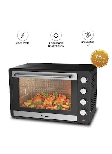 NIKAI Oven, Rotisserie Function And 120 Minutes Timer With Stay On, Multiple Accessories, High-Efficiency Heating, Indicator Light 75 L 2200 W NT75RCZ Black