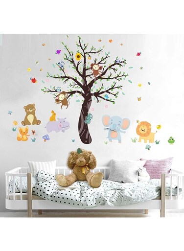 PinkEleph Baby Animals Wall Stickers - Elephant Monkey Lion Hippo Bear Fox Wall Decals - Baby Nursery Kids Room Daycare Playroom Classroom Wall Decor
