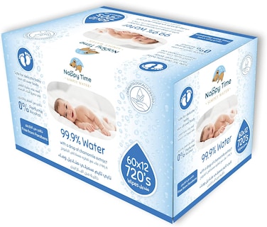 Nappy Time Baby Wipes 99.9% Purified Water With A Drop Of Chamomile Extract, 12 Packs Of 60 Wipes (720 Wipes)