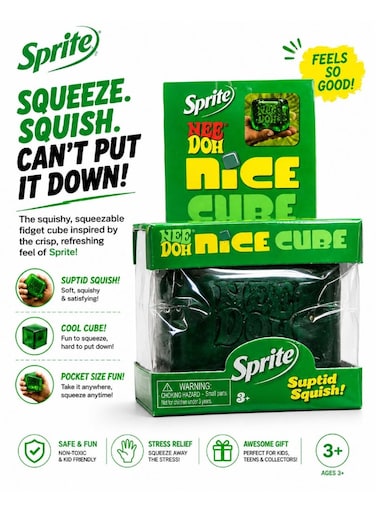 Sprite Nee Doh Nice Cube Squishy Toy &ndash; Soft Sensory Fidget Cube for Stress Relief, Kids &amp; Adults, Super Squish Stress Ball, Green Collectible Toy (3+)
