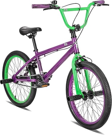 دراجة سبارتان بي إم إكس مقاس 20 بوصة للأطفال والمراهقين، إطار فولاذي حر، نظام نقل حركة أحادي السرعة، فرامل أمامية من نوع الفرجار وفرامل خلفية من نوع الشريط، مقعد ومقود قابلان للتعديل