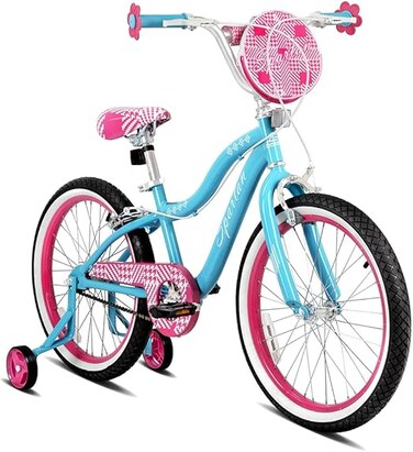 دراجة سبارتان سيرينا للبنات مقاس 20 بوصة بعجلات مساعدة - إطار فولاذي، مقعد ومقود قابلان للتعديل - دراجة كبيرة للأعمار من 6 إلى 9 سنوات - مزينة بالزهور وإطار سهل الركوب، دراجة أطفال