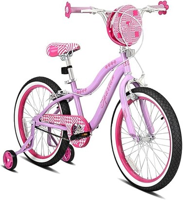 دراجة سبارتان سيرينا للبنات مقاس 20 بوصة بعجلات مساعدة - إطار فولاذي، مقعد ومقود قابلان للتعديل - دراجة كبيرة للأعمار من 6 إلى 9 سنوات - مزينة بالزهور وإطار سهل الركوب، دراجة أطفال