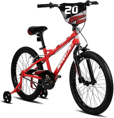 دراجة سبارتان سايكلون للأطفال مقاس 20 بوصة بعجلات مساعدة - إطار فولاذي، مقعد ومقود قابلان للتعديل - أول دراجة كبيرة للأولاد من سن 6 إلى 9 سنوات - إطار برسومات سباق