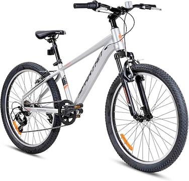 دراجة جبلية من سبائك الألومنيوم من نوع سبارتان كاليبر، بعجلات مقاس 24 و26 و27.5 و29 بوصة، ونظام نقل حركة بـ 18 سرعة، ونظام تعليق أمامي، وإطارات متينة، وفرامل مزدوجة