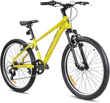 دراجة جبلية من سبائك الألومنيوم من نوع سبارتان كاليبر، بعجلات مقاس 24 و26 و27.5 و29 بوصة، ونظام نقل حركة بـ 18 سرعة، ونظام تعليق أمامي، وإطارات متينة، وفرامل مزدوجة