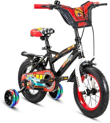 Spartan Mattel Hot Wheels Kids Bicycle Licensed Boys Bike With Training Wheels, Quick Release Adjustable Seat, Pinch Free Brake Levers Rear Caliper Brake, Air Tyres