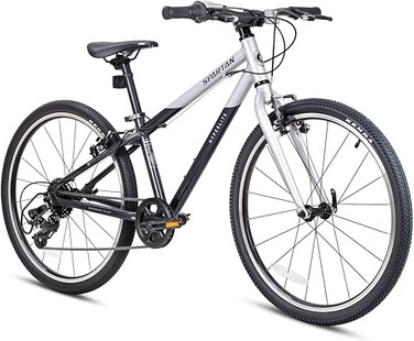 دراجة أطفال سبارتان هايبرلايت مقاس 24 بوصة مصنوعة من سبيكة معدنية، إطار خفيف للغاية من سبيكة 6061 بوزن 11 كجم، نظام نقل حركة شيمانو بسبع سرعات وتصميم مريح مناسب للأعمار من 9 إلى 12 سنة