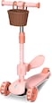 Rizz Little Nomad 3 Wheel Folding Scooter with Seat and Basket for Kids - Lean to Steer Ride on Adjustable Handlebar Foldable Design Wide Deck Rear