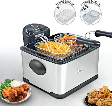 2000w Deep Fryer With 6l Capacity Power, Adjustable Temperature, Non-stick Tank, Overheat Protection, And Stainless Steel Housing.