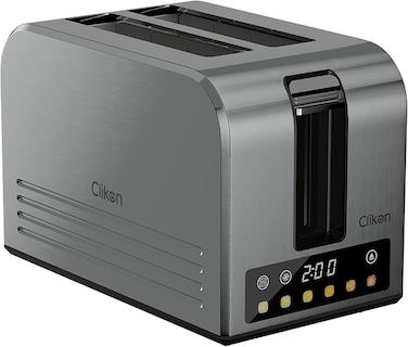 محمصة خبز ذكية بشريحتين بقدرة 750 واط – شاشة رقمية للوقت، 6 مستويات تحمير، فتحات واسعة، وظائف فك التجميد وإعادة التسخين