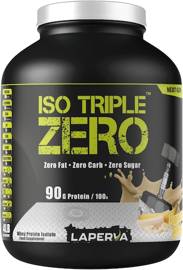 Laperva ISO Triple Zero Whey Protein Isolate &ndash; Over 27g Protein, Zero Carb, Zero Sugar, Zero Fat &ndash; BCAA-Rich, Fast Absorption, Soy-Free, Halal-Certified (4lb - 72 Servings) (Banana)
