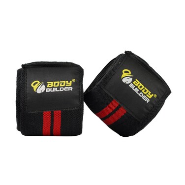 Body Builder Knee Wrap Support, Black &amp; Red