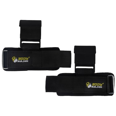 Body Builder Weight Lifting Wraps Hook, Pack of 2 Pcs, Black