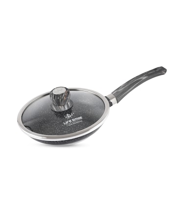 LIFE SMILE Fry Pan with Lid Granite Coating Non Stick Surface
