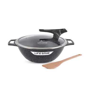 Wok Pan with Lid and 2 Handle Granite Coating   The Perfect Way to Cook Delicious Dishes