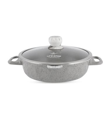 LIFE SMILE Shallow Cooking Pot Stone Design Multi Layer Granite Coating