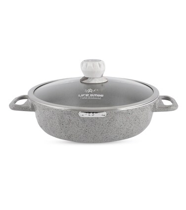 LIFE SMILE Shallow Cooking Pot Stone Design Multi Layer Granite Coating