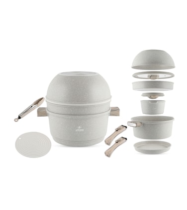 LIFE SMILE-Non-Stick Cookware Set &ndash; Ultimate 13-Piece Stackable Cooking Set &ndash; Induction Cookware Includes Soup Pot, Wok, Saucepan, Crepe Pan, Skillet, Tong &amp; Accessories &ndash; Space Saver &amp; Oven Safe