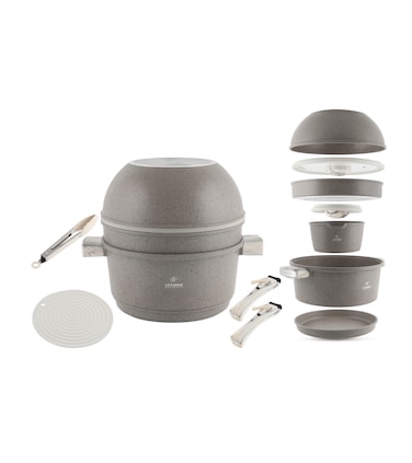 LIFE SMILE-Non-Stick Cookware Set &ndash; Ultimate 13-Piece Stackable Cooking Set &ndash; Induction Cookware Includes Soup Pot, Wok, Saucepan, Crepe Pan, Skillet, Tong &amp; Accessories &ndash; Space Saver &amp; Oven Safe