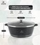 LIFE SMILE Cooking Pot   aluminum Soup Pot With Glass Lid   100% PFOA Free, Fixed Handle   Multi Layer Non-Stick Granite Coating   oven safe &amp; Dishwasher Safe (32CM (9.5 Liters), Black)
