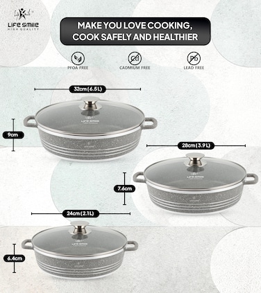 Life Smile 6 Pcs Non Stick Oven Safe Kitchen Cooking Pot Set