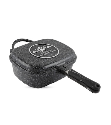 LIFE SMILE 30 CM Smart Deep Double Grill Pan - Multi Layer Granite Non-Stick Coating With Magnetic Handle - Flipping Deep Grill Frying Pan   Multiple Hob Compatibility (Black)