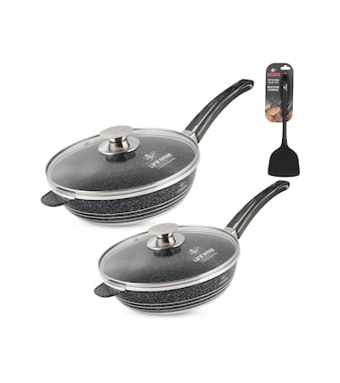 LIFE SMILE - Frying Pans with Lids Multi-Layer Granite Coating Non Stick