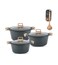 LIFE SMILE Cooking Pots Set - Granite Stone cookware set Multi Layer Granite Non Stick Coating - Bakelite Handles 100% PFOA FREE, Induction Base Cooking Sets (Green, 20/24/28CM)