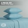 Klub Linen 3PC Striped Fitted Sheet Set, Ultra Soft Microfiber Bedding Set - 1 Fitted Sheet Double (120x200cm) with Deep Pocket and 2 Pillowcases (50 x 75 cm), Aqua