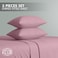Klub Linen 3PC Striped Fitted Sheet Set, Ultra Soft Microfiber Bedding Set - 1 Fitted Sheet Queen (150x200cm) with Deep Pocket and 2 Pillowcases (50 x 75 cm), Baby Pink