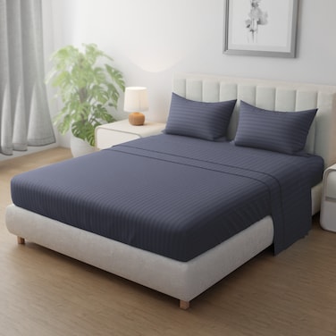 Klub Linen 3PC Striped Fitted Sheet Set, Ultra Soft Microfiber Bedding Set - 1 Fitted Sheet Queen (150x200cm) with Deep Pocket and 2 Pillowcases (50 x 75 cm), Dark Grey