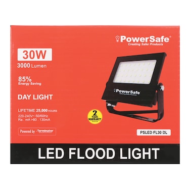 PowerSafe LED Floodlight 30W Daylight, 3000 Lumen, 6500K, 85% Energy Saving, 25,000 Hours Lifespan, with Surge Protection, ESMA Approved