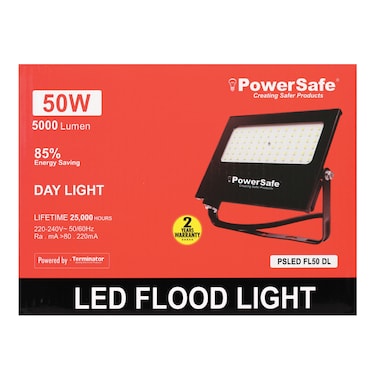 PowerSafe LED Floodlight 50W Daylight, 5000 Lumen, 6500K, 85% Energy Saving, 25,000 Hours Lifespan, with Surge Protection, ESMA Approved