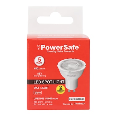 PowerSafe LED Spotlight GU10 5W Daylight, 450 Lumen, 6500K, 85% Energy Saving, 15,000 Hours Lifespan, with Surge Protection, ESMA Approved