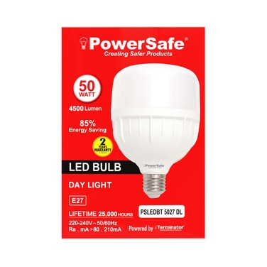 PowerSafe LED Bulb 50W Daylight E27 T Shape, 4500 Lumen, 6500K, 85% Energy Saving, 15,000 Hours Lifespan, with Surge Protection, ESMA Approved