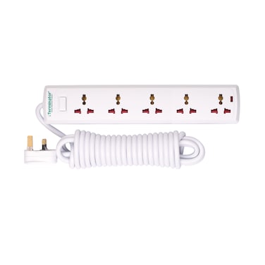 Terminator 5 Way Universal Power Extension Socket With Master Switch, Indicator and 5M Cable