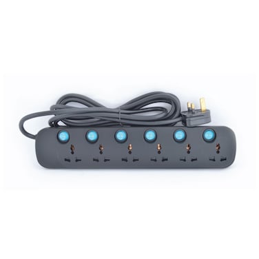 Terminator 6 Way Universal Power Extension Socket 3X1.25MM2 Black Body &amp; Blue Switch 3M Cable 13A Plug