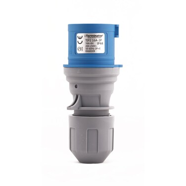 Terminator 3-pin industrial plug with matt cover，2Pole +Earth, 6h, 200-250V~16A, IP44, rewirable,
