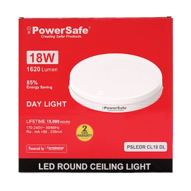 PowerSafe LED Round Ceiling Light 18W Daylight, 1620 Lumen, 6500K, 85% Energy Saving, 15,000 Hours Lifespan, with Surge Protection, ESMA Approved