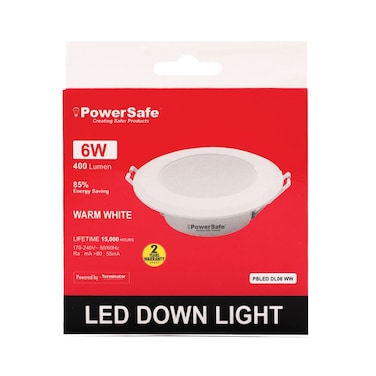 PowerSafe LED Downlight 6W Warm White, 450 Lumen, 3000K, 85% Energy Saving, 15,000 Hours Lifespan, with Surge Protection, ESMA Approved