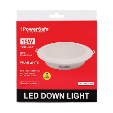 PowerSafe LED Downlight 15W Warm White, 1050 Lumen, 3000K, 85% Energy Saving, 15,000 Hours Lifespan, with Surge Protection, ESMA Approved
