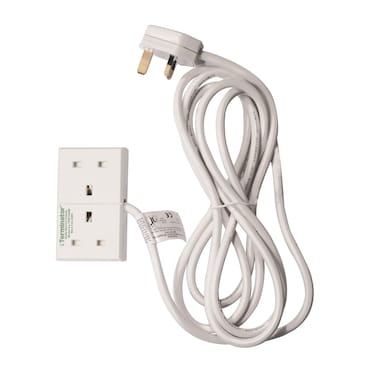 2 Way UK Power Extension Socket 1.25mm&sup2; Cable 3M &amp; 13A Fused Plug