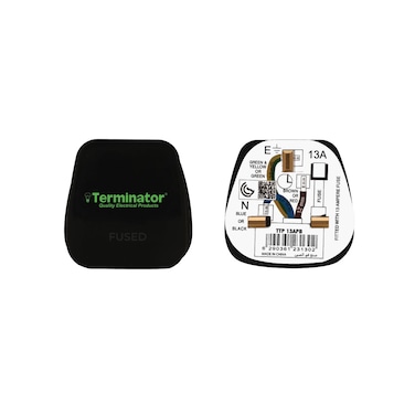 Top Plug With Fitted 13A Fuse 3 Pin Flat And Plain Finish (Black)