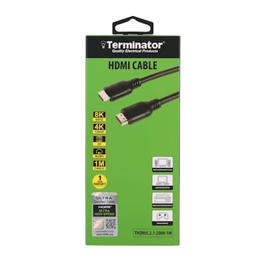 Terminator HDMI 2.1 Cable 1M 8K Ultra High-Speed &ndash; Compatible with PS5, Xbox Series X, MacBook Pro, Blu-ray
